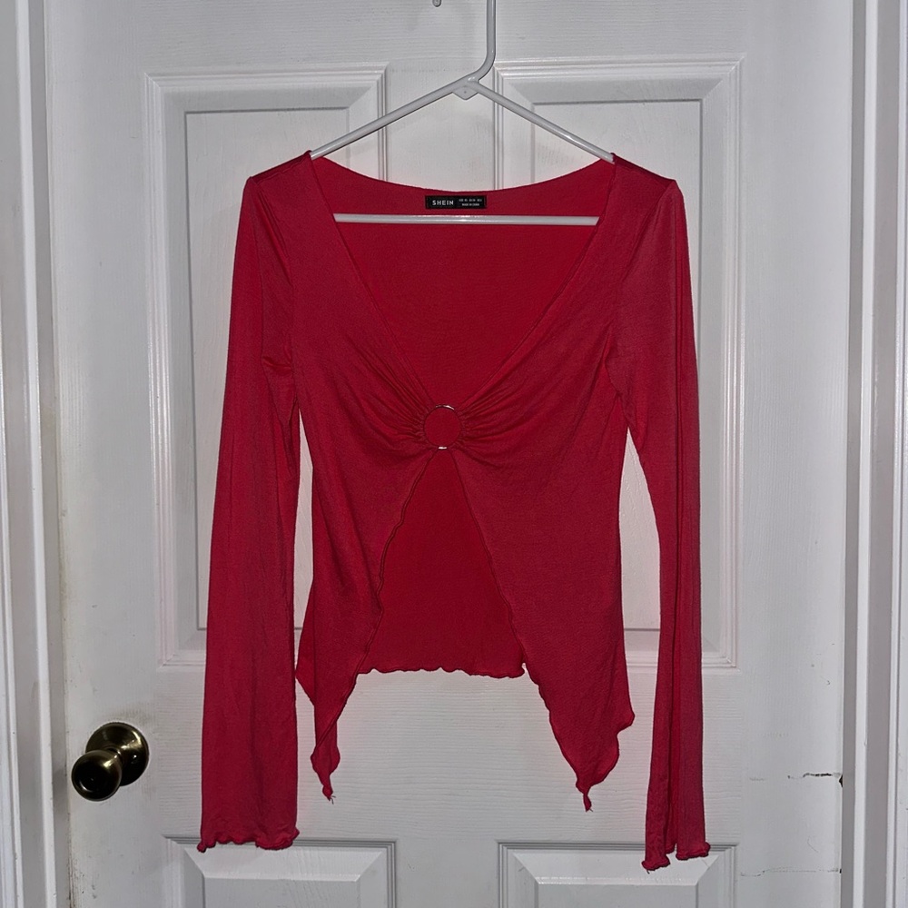 SHEIN Pink Long Sleeve Blouse with Ring Detail
